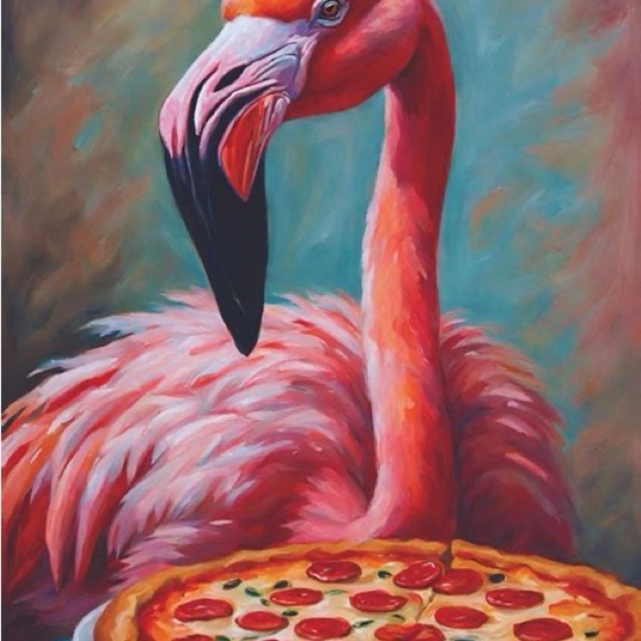 Pizza Flamingo Eating Pizza Small Batch Artist Made T-Shirt Medium - Picture 3 of 5
